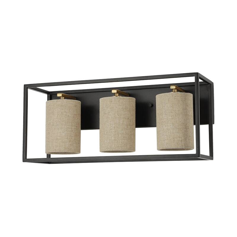 Vintage 3-Light Bathroom Beige Linen Cage Vanity Wall Light