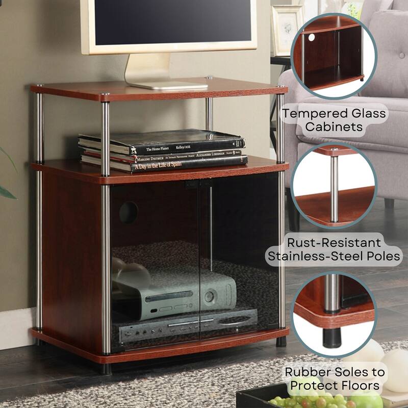 Convenience Concepts Designs2Go TV Stand with Black Glass Storage Cabinet and Shelf for TVs up to 26 Inches
