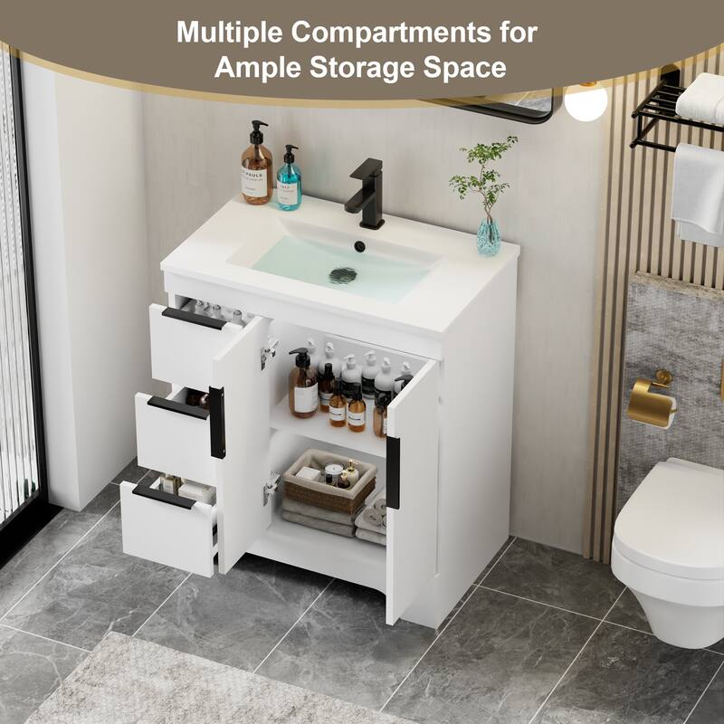 Vertical Stripes Bathroom Vanity Set with Sink Top & Faucet
