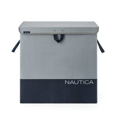 Nautica Foldable Divided Hamper with Lid - Grey Block