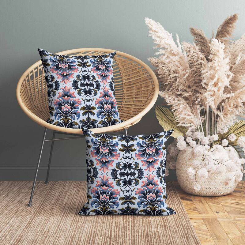 Damask Rapture Faux Suede Reversible Throw Pillow Grey and Pink