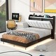 preview thumbnail 4 of 33, Full Size Platform Bed with LED Light Strips and Headboard Storage Space