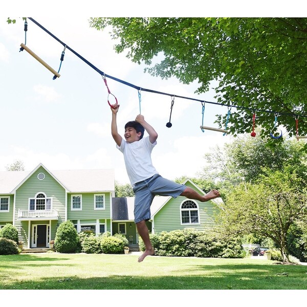 Ninja Warrior Obstacle Kit The Perfect Outdoor Ninja Line Hanging Obstacle Course Ninja Warrior Training Equipment Kids 50 Feet W// Ladder