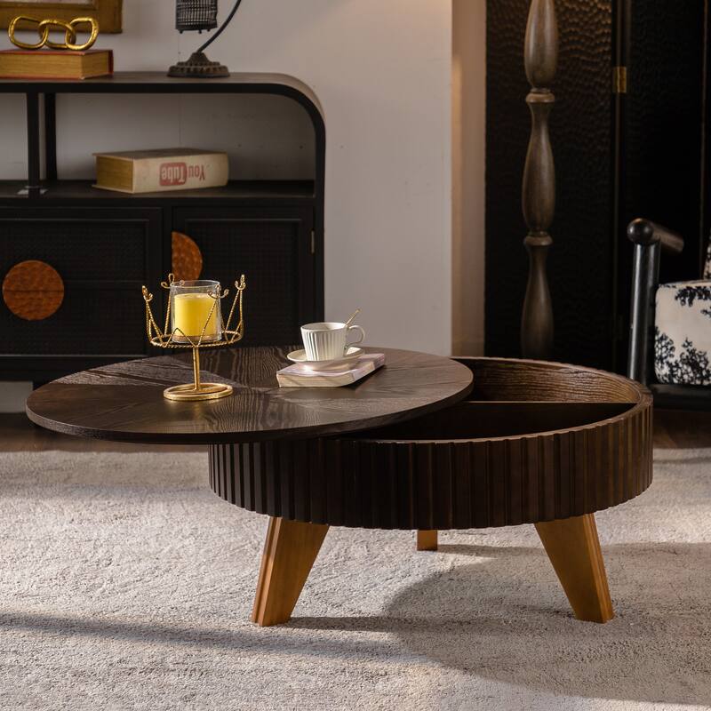 Retro Round Retro Coffee Table with 3 Legs for Living Room