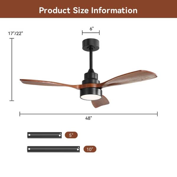 dimension image slide 0 of 14, Sofucor 48/52 Inch Wood Ceiling Fan with Light and Remote/Smart App Voice Control, Dimmable Lights Included