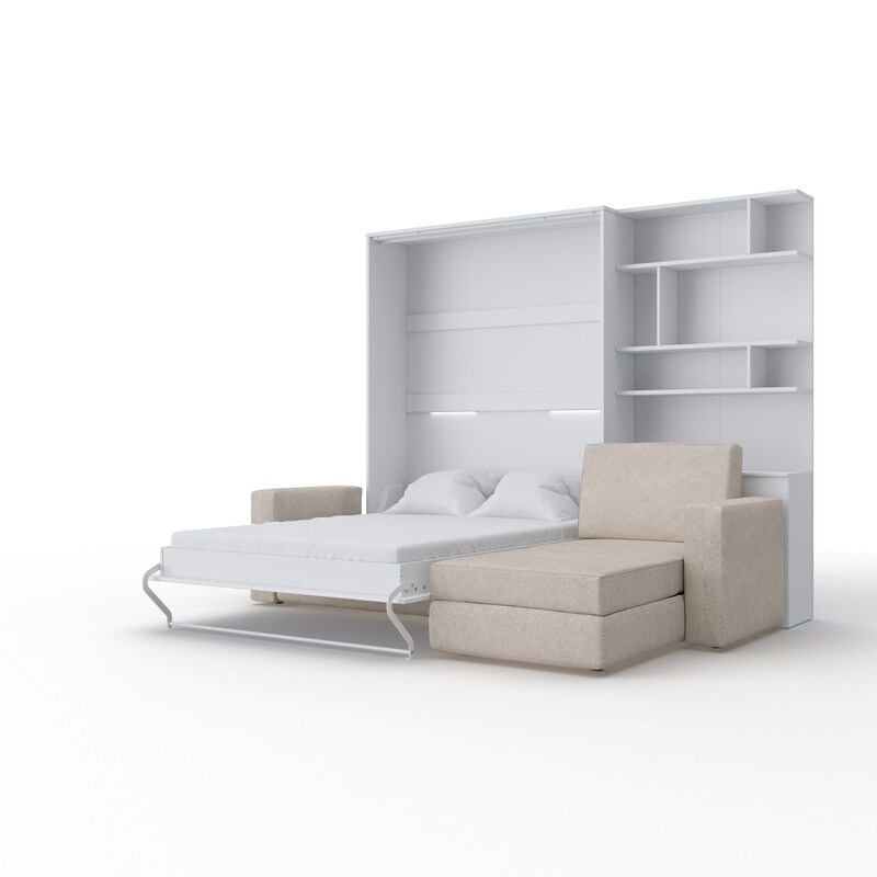 INVENTO Vertical Wall Bed with mattress 55.1" x 78.7" and Sectional
