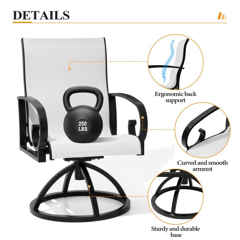 9-Piece Set Outdoor Aluminum Patio Dining Table and Swivel Sunbrella Dining Chairs with Umbrella and Base