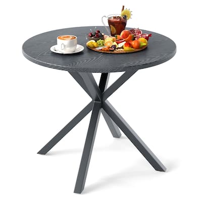 Gymax 34 Inch Round Patio Bistro Table w/ Wood-Like Top & X-Shaped
