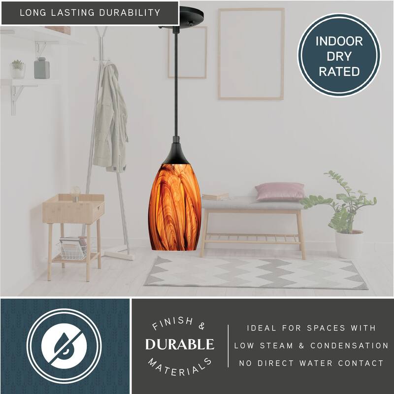 Milano Black Mini Pendant Ceiling Light Amber Fire Glass - 4.75-in W x 9.75-in H x 4.75-in D - 4.75-in W x 9.75-in H x 4.75-in D