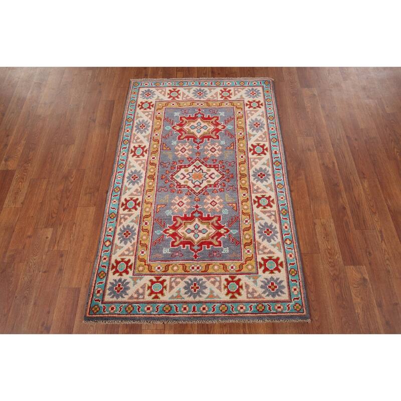 Blue Kazak Accent Rug Handmade Wool Carpet - 2'9" x 4'3"