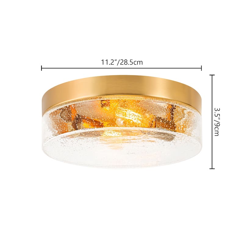 2-Light Modern Farmhouse Dome Clear Seeded/Bubble Glass Flush Mount Light
