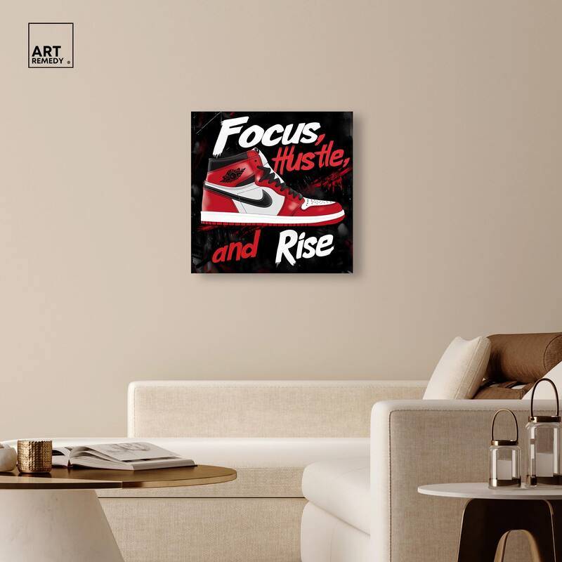 Hustle and Rise Sneaker Red Canvas by Art Remedy, Gallery Wrapped