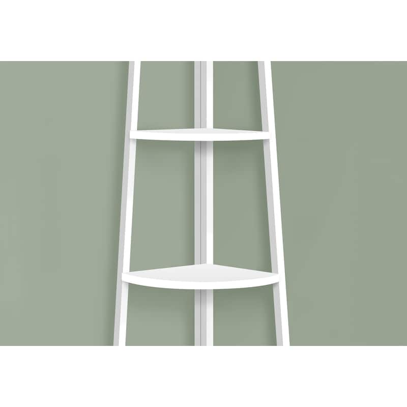 Bookshelf, Bookcase, Etagere, Corner, 4 Tier, 60"h, Office, Bedroom, Laminate, Metal, Contemporary, Modern