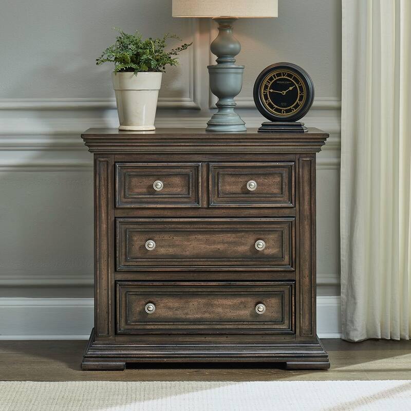 Big Valley Brownstone Bedside Chest with Charging Station - 3-drawer