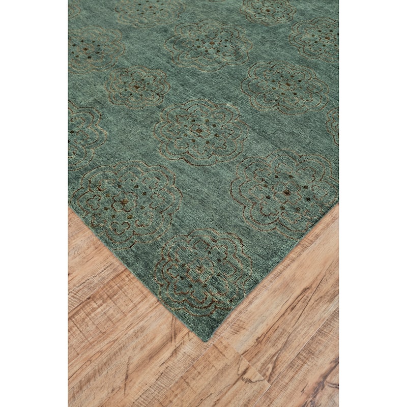 Timeo Hand-Knot Oriental Rug, Teal/Coffee Brown, Area Rug