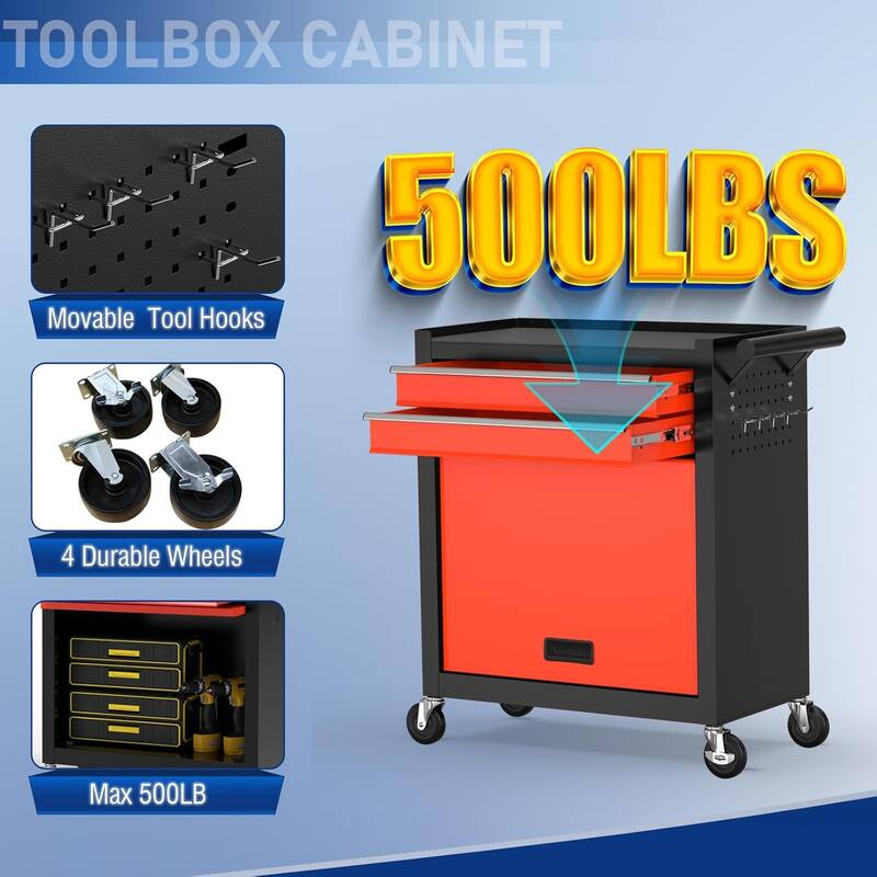 8-Drawer Rolling Tool Storage Cabinet with Detachable Top Tool Box