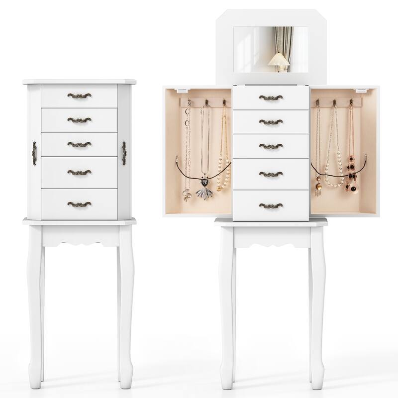 Gymax Jewelry Wood Cabinet Armoire Storage Box Chest St& Organizer