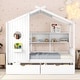 preview thumbnail 28 of 43, Kids Playhouse Bed Frame Wood Semi Enclosed House Bed with Storage Headboards & 2 Drawers, Roof Platform Bed, Wood Slat Support White - Full