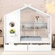 preview thumbnail 1 of 11, Wooden Full House Bed w/2 Drawers, Kids Bed with Storage Shelf, White