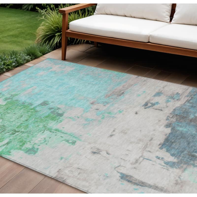 HomeRoots Abstract Transitional Rectangle Outdoor Rug - 8' X 10'