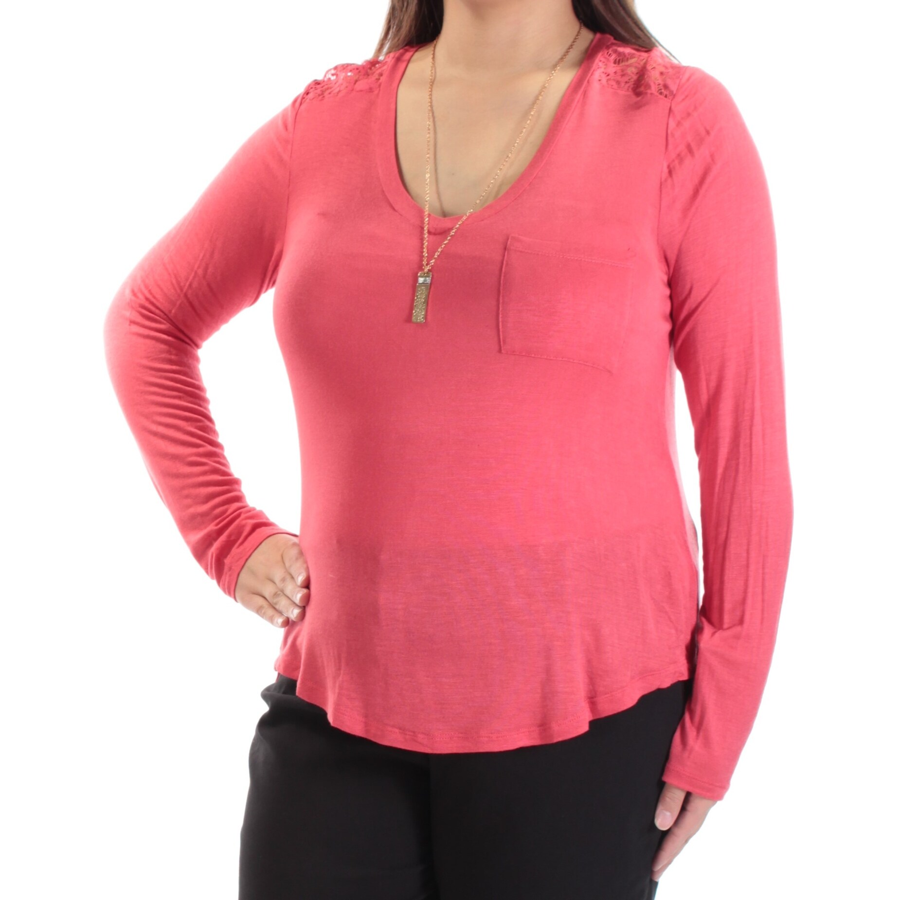 Shop Belle Du Jour Womens Pink Long Sleeve Scoop Neck Top Size Xl