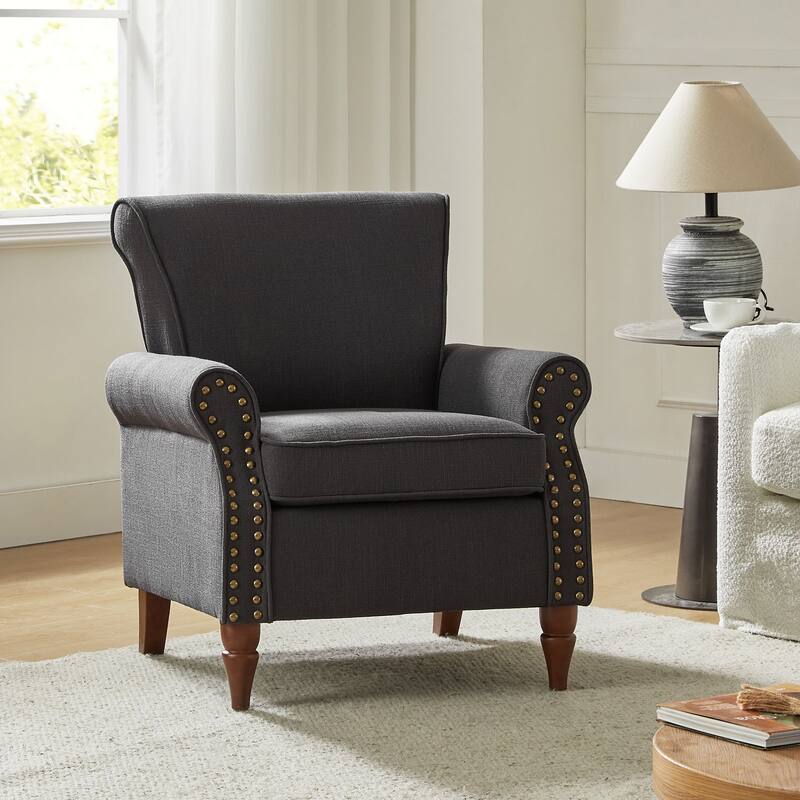 Nyctelius Upholstered Comfy Accent chair with Turned Wooden Legs and Nailhead Trim Set of 2 by HULALA HOME