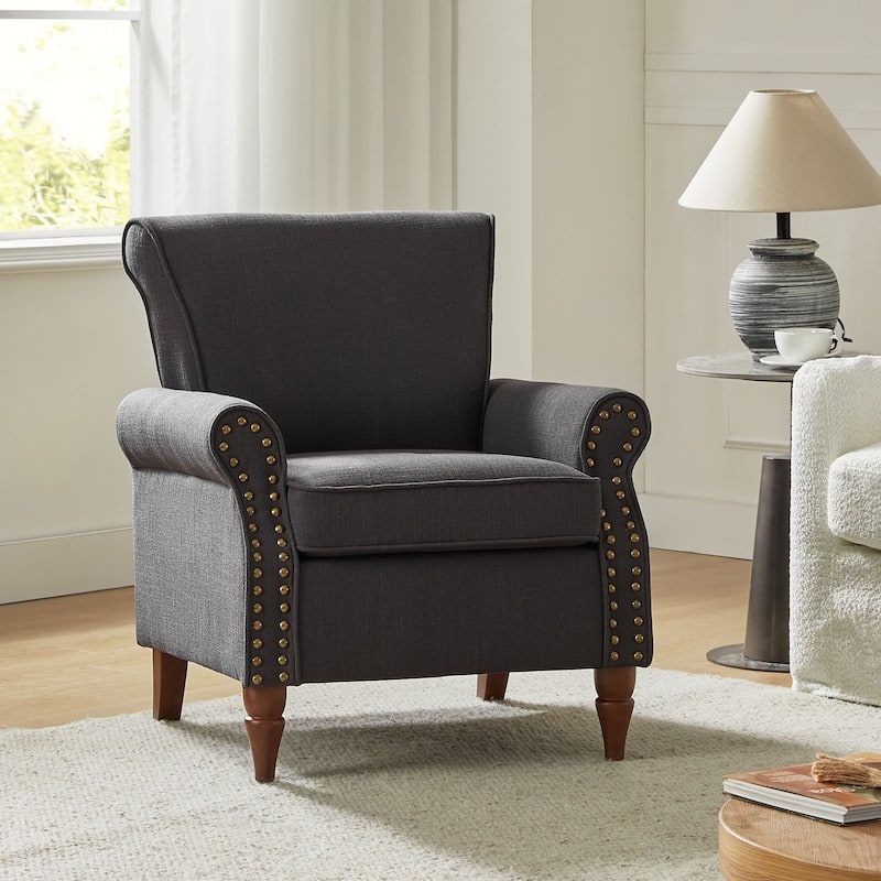 Nyctelius Upholstered Comfy Accent chair with Classic Turned Wooden Legs and Nailhead Trim by HULALA HOME