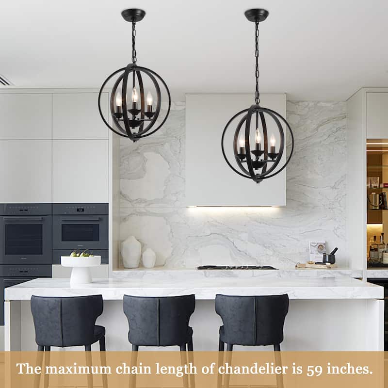 3 - Light Industrial Metal Orb Hanging Chandelier with Adjustable Chain