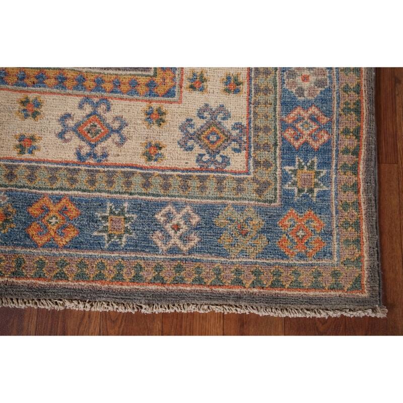 Geometric Kazak Accent Rug Hand-Knotted Wool Carpet - 3'11" x 5'9"