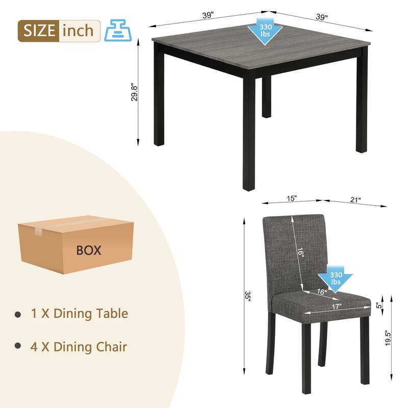 5-Piece Dining Table Set with 4 Chairs, Dining Table Set for 4 with Chairs, Wooden Dining Table Set for Kitchen, Dining Room