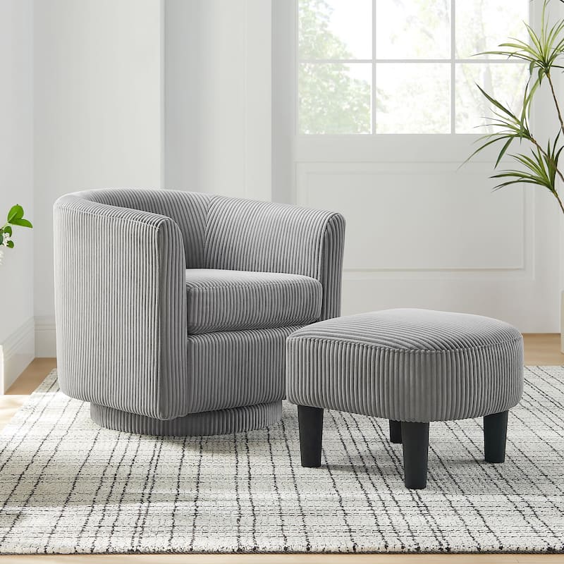 Swivel Accent Chair 360° Comfy Recliner Corduroy Arm Chair Single Sofa with Ottoman for Living Room Bedroom
