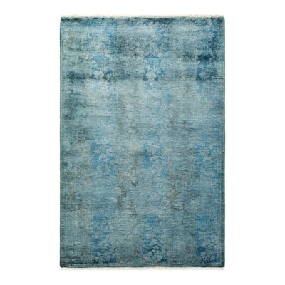 Fine Vibrance, One-of-a-Kind Hand-Knotted Runner Rug - Blue, 2' 9" x 4' 2" - 2' 9" x 4' 2"