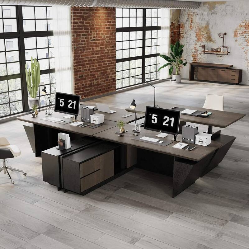 Adjustable Executive CEO Office L Shaped Desk with Drawer File Cabinets and LED Light - 78" - Multi-Left Return