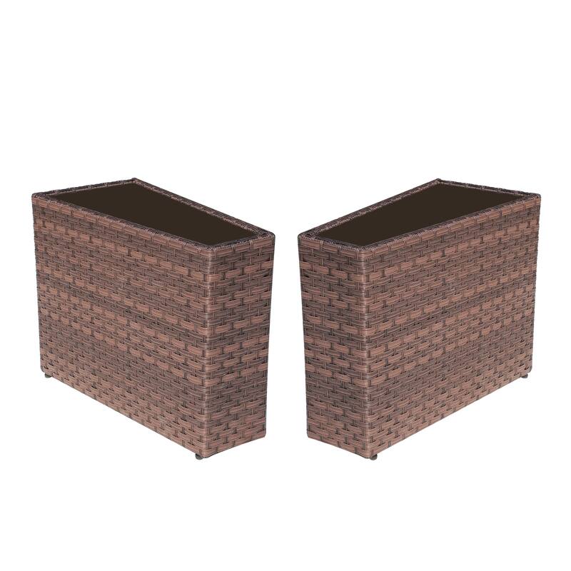 2-piece Outdoor Wicker Arm Table Patio Side Table