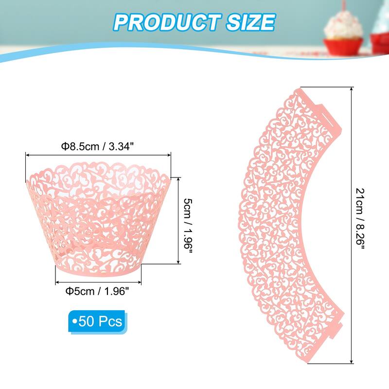 Cupcake Wrappers Paper, 50 Pack Baking Cups Standard Vine Decor - Pink