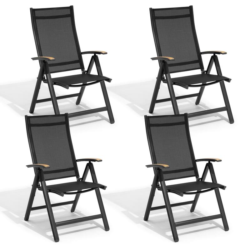 VredHom Outdoor Patio Folding Chairs Aluminum Dining Chair - Black-4PC