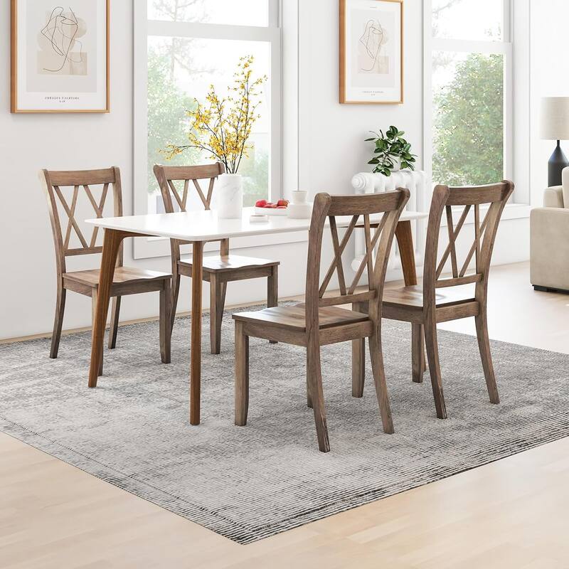 2/4PCS Set of 4 Dining Chairs Rubber Wood Side Chair w/Ergonomic Seat
