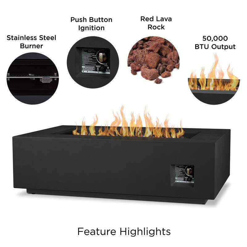 Aegean 50" Rectangle Fire Table in Black by Real Flame