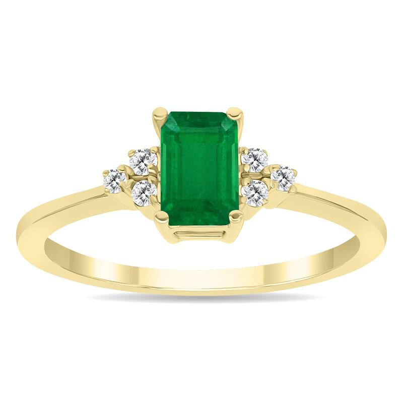 Emerald and Diamond Regal Ring in 10k Yellow Gold