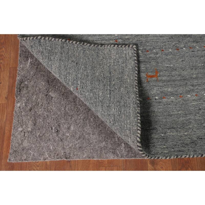 Gray & Green Gabbeh Oriental Area Rug Hand-Knotted Wool Carpet - 7'9"x 9'10"