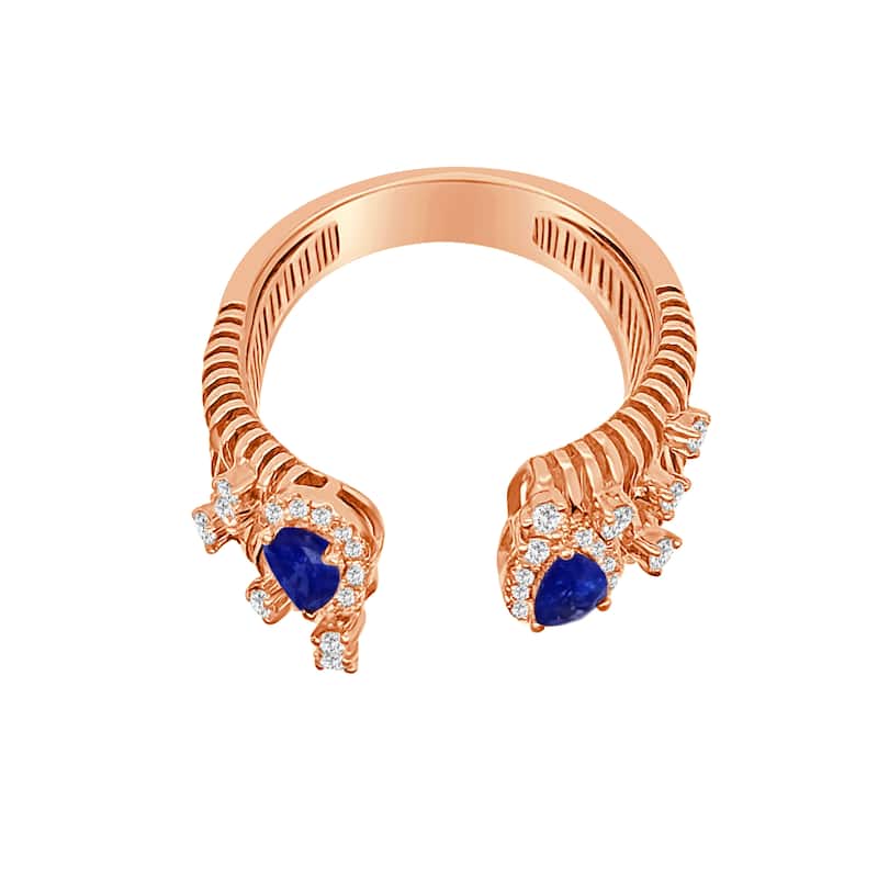 Auriya 14k Gold Sapphire and Diamond Dual Pear Halo Open Band 0.30 ct. tw. (F-G, VS)