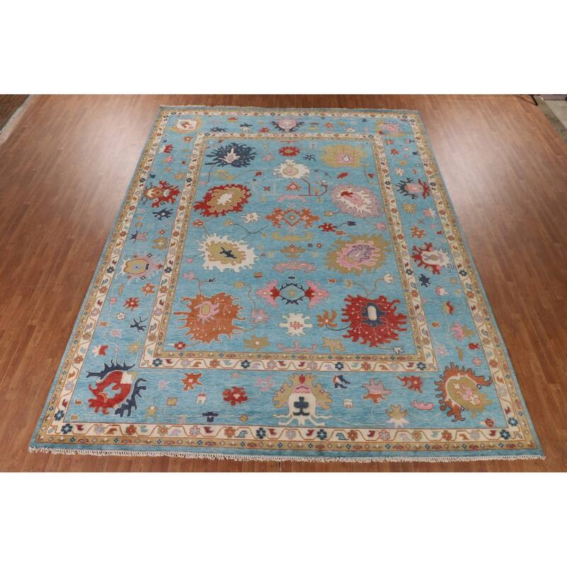 Palace Size Blue Floral Oushak Oriental Area Rug Handmade Wool Carpet - 11'9"x 14'8"