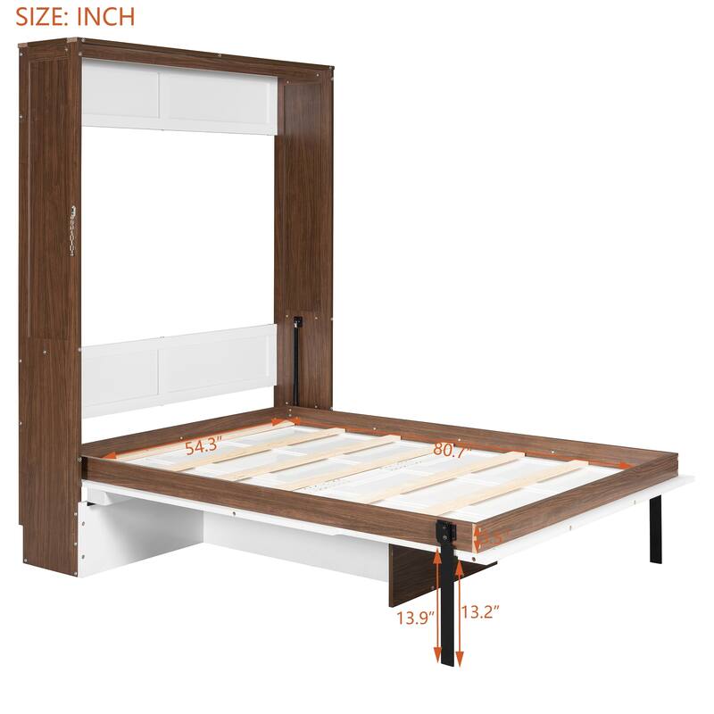 Full Size Wall Bed with Foldable Desk - Space Saving Solution in Walnut & White