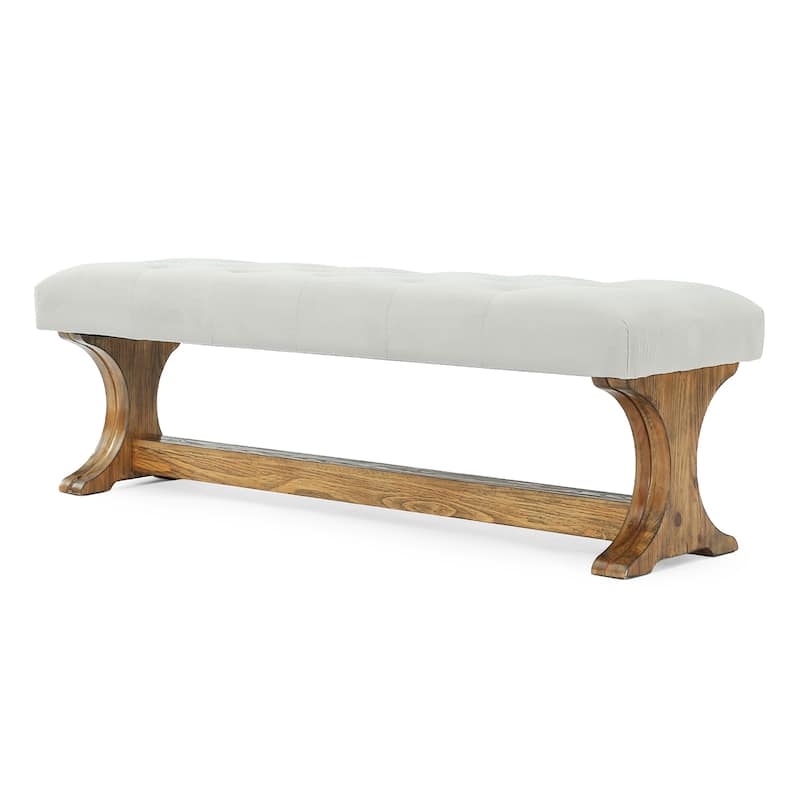 55" Upholstered End of Bed Bench, Solid Wood Tufted Entryway Bench, Ottoman with Cushion for Bedroom, Living Room, Hallway