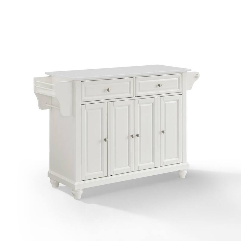 Full Size Kitchen Island with Stone Top & Storage - Portable Kitchen Cart - Modern Kitchen Furniture - White Finish