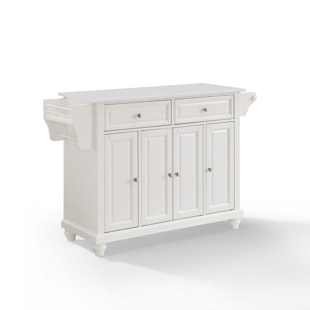 Full Size Kitchen Island with Stone Top & Storage - Portable Kitchen Cart - Modern Kitchen Furniture - White Finish