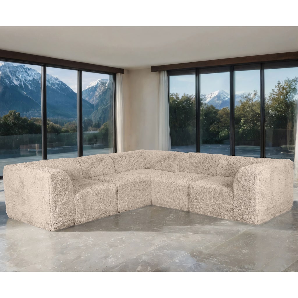Furniture of America Ylena Modern 5-Piece Faux Fur Foam Modular Compressed Sectional Sofa