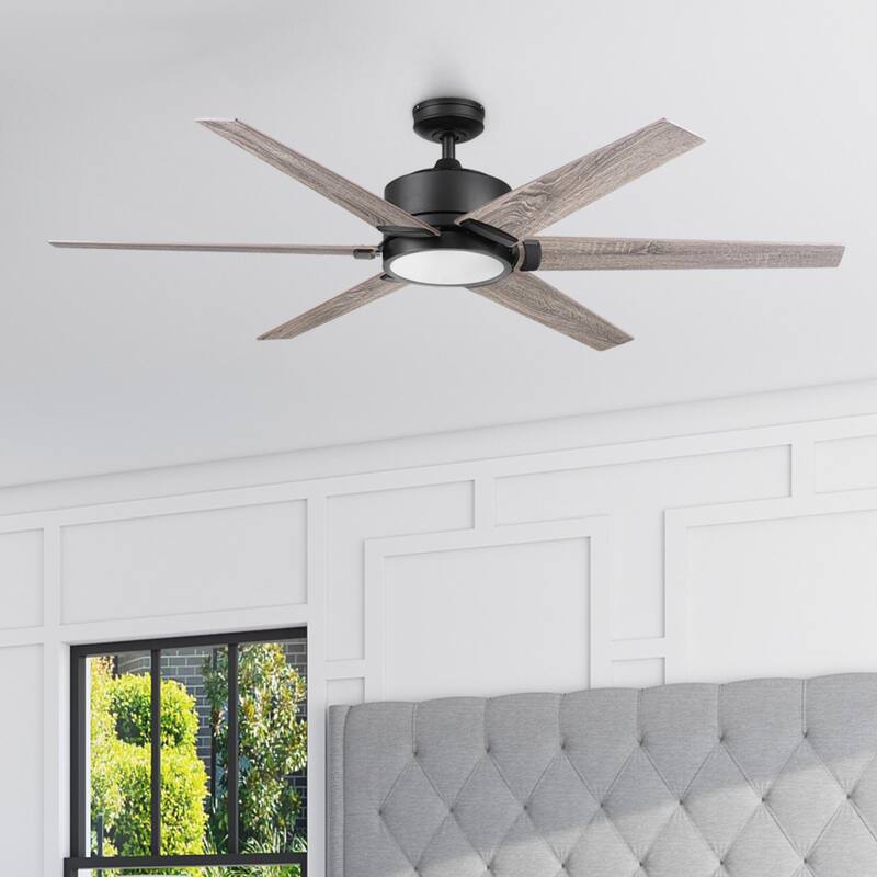 62" Honeywell Talbert Ceiling Fan with Color Changing LED Light, Remote Control, Dual Mounting Options, Dual Finish Blades - Matte Black - Hardwired