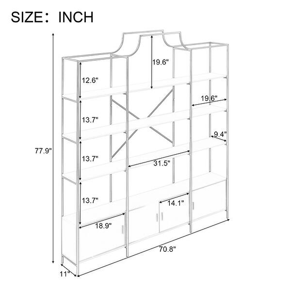 4 Tiers 78'' Storage Cabinet Display Shelf Bookcase with X Bar Gold ...