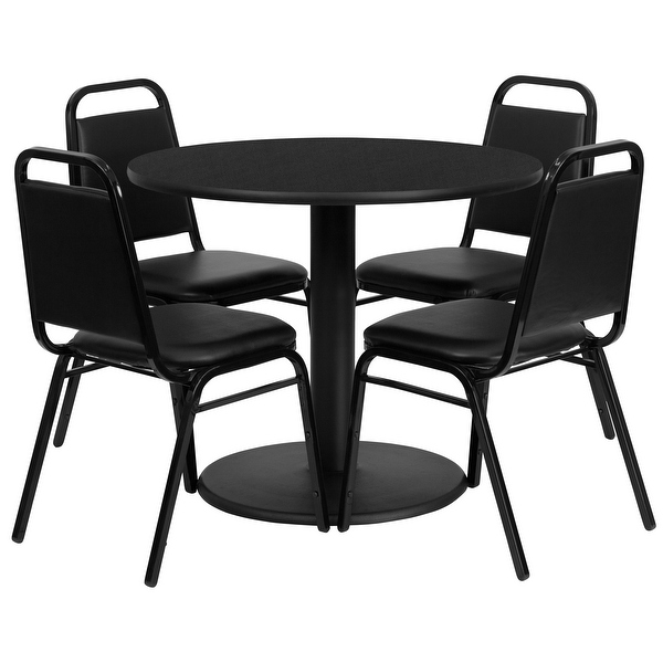36 Round Table Set with Round Base and 4 Trapezoidal Back